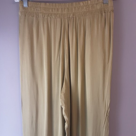Made in Italy Giulia Dal Piano Gold Coloured Silky Flowy Wide Leg Pants Size L - Picture 3 of 16